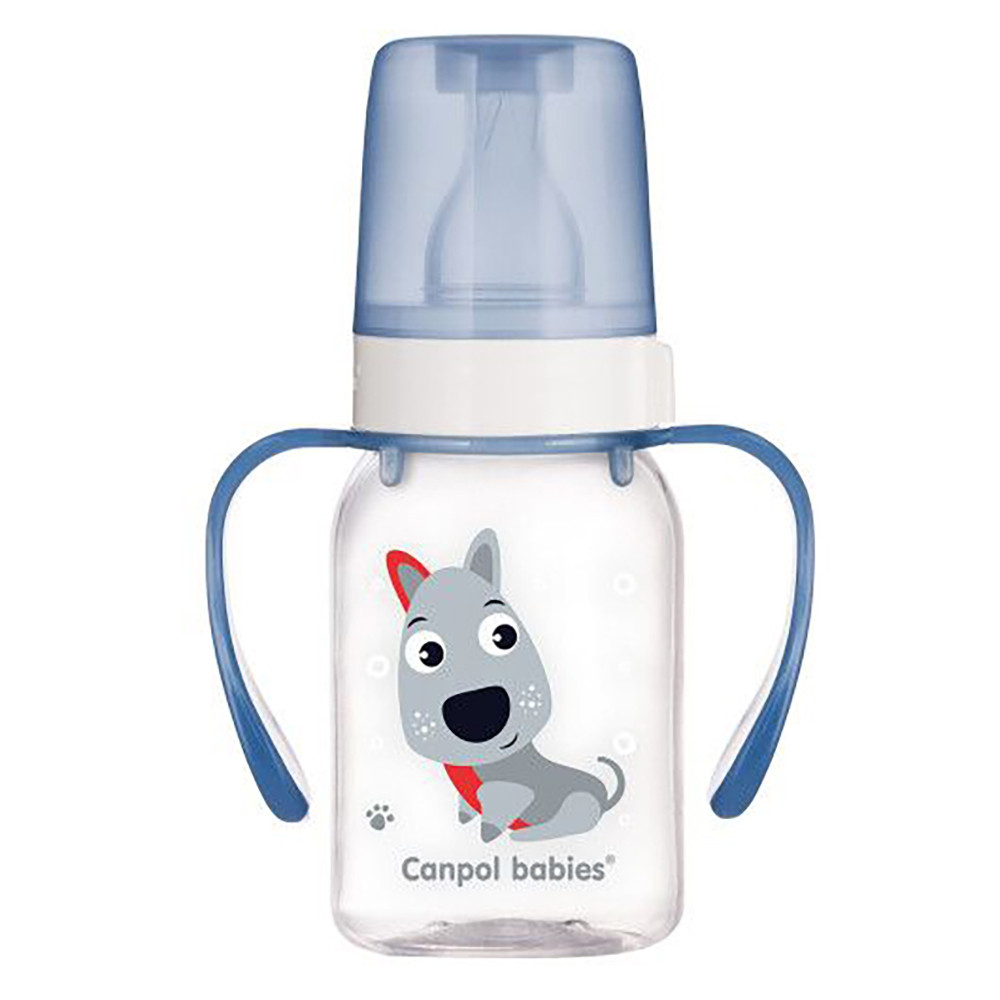 Тританова пляшечка з ручками "Кольорова ферма Песик" 120 мл Canpol Babies BPA FREE 3+ (5903407118239)