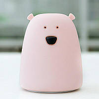 Силиконовый LED светильник, сенсорный Медвежонок розовый 11х11х18см
