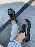 Очень удобные кроссовки из натуральной кожи/замши Код к7873-02 цвет черные, фото 1