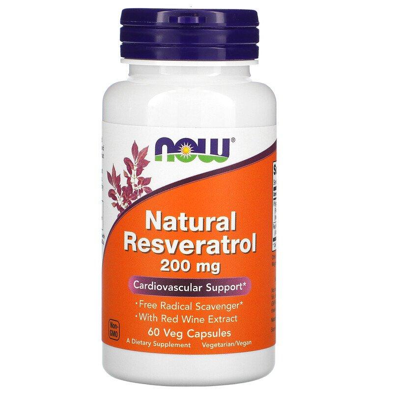 Пищевая добавка для сердца и сосудов NOW Foods Natural Resveratrol 200 mg 60 caps - фото 1 - id-p1457015955