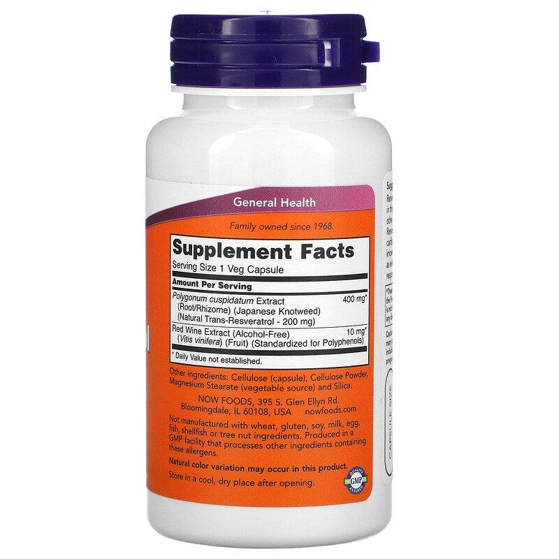 Пищевая добавка для сердца и сосудов NOW Foods Natural Resveratrol 200 mg 60 caps - фото 2 - id-p1457015955