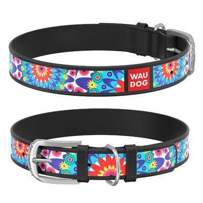 Нашийник для собак шкіряний WAUDOG Design "Квіти", фото 1