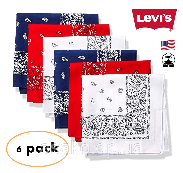Набір бандани Levi's® в упаковці (6 шт.) / 100% бавовна / 56 см х 56 см/ Оригінал Levi's® зі США