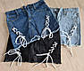 Чорна джинсова спідниця з завищеною посадкою з шнурками, фото 6