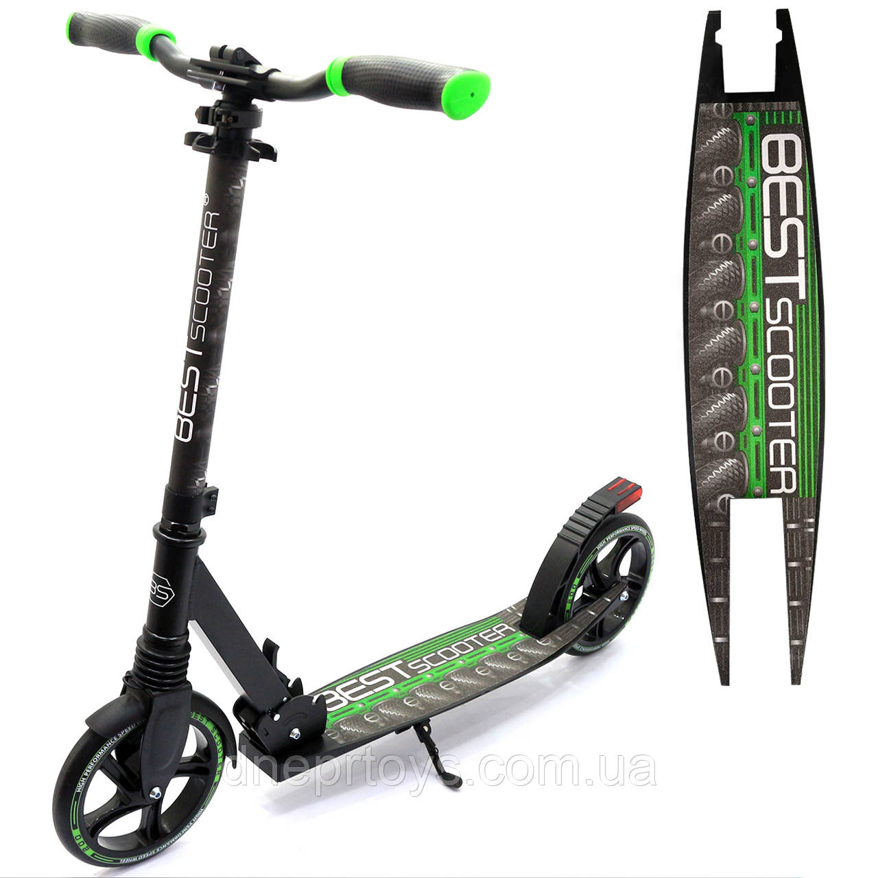Самокат двоколісний Best Scooter, зелений, гальмо зі світлом, PU 20 см, до 100 кг, (86125)