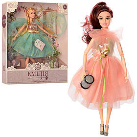 Красива шарнірна лялька Емілія "Emily" 29 см 2 різновиди в шатенка в рожевому або блондинка в бірюзовому платті