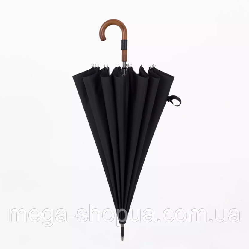УЦІНКА ! Парасолька тростина напівавтомат із дерев'яною ручкою Origin D4 чоловіча жіноча Чорна