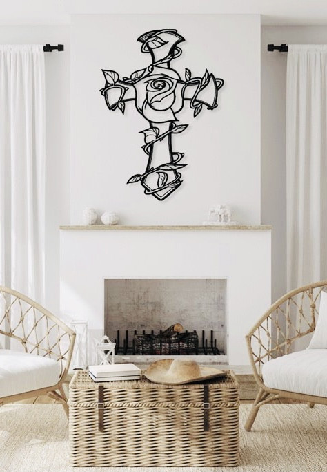 Декоративне панно Хрест з Трояндою, Картина з дерева