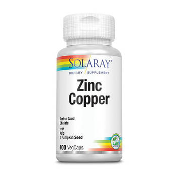 Цинк + Мідь Соларай / Solaray Zinc Copper (100 veg caps)