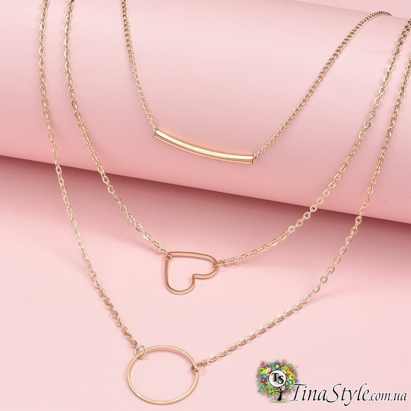 Підвіска коло та сердечко та пензлик кільце кольє модне кулон кристал багатошарові ШАРМ НОВИНКА! Пензель, фото 1