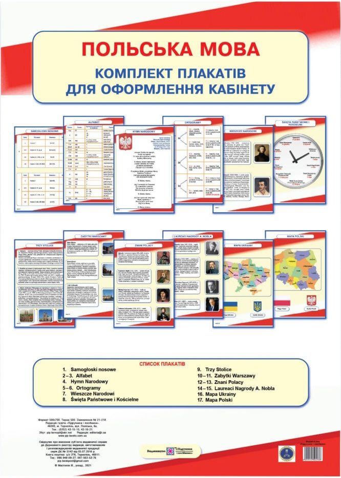 НУШ Комплект таблиць для оформлення кабінету Пiдручники i посiбники Польська мова