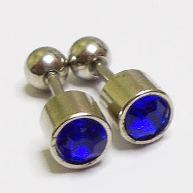 Пірсинг. Мікроштанги "Гантелі" для пірсингу вух із синіми кристалами. Медична сталь.