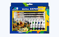 Набір акрилових фарб 12 кольорів по 12 мл 4 пензлі палітра Neo Line PAC1812, 327707