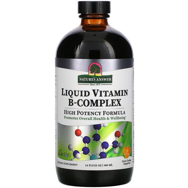 Рідкий комплекс вітамінів групи B, Nature's Answer "Liquid Vitamin B-Complex" з мандариновим смаком (480 мл), фото 1