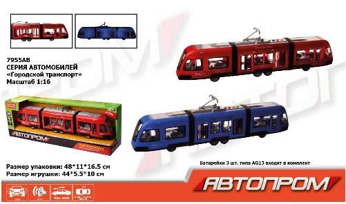 KM7955AB Іграшка Трамвай на батарейках Автопром, світло, звук, у коробці 48*11*16.5 см, фото 1