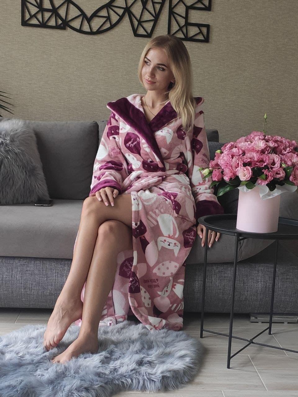Гарний теплий жіночий довгий махровий халат, фото 1