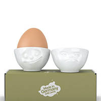 Набор из двух фарфоровых подставок для яиц из серии эмоциональной посуды "Счастье и Хмм" от Tassen