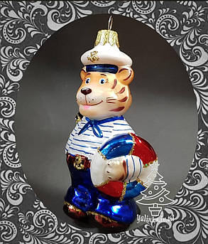 Скляна ялинкова іграшка Тигр моряк 431/с, фото 2