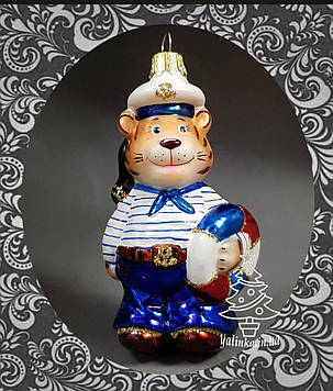 Скляна ялинкова іграшка Тигр моряк 431/с, фото 1