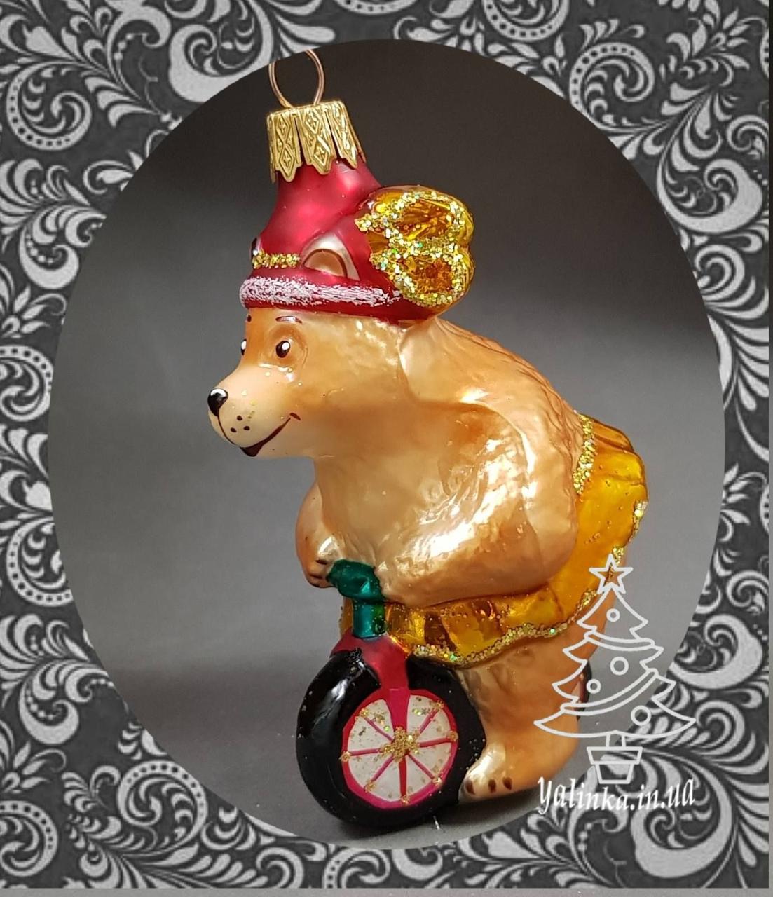 Скляна ялинкова іграшка Ведмідь на велосипеді 418/с