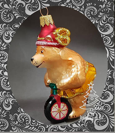 Скляна ялинкова іграшка Ведмідь на велосипеді 418/с, фото 1