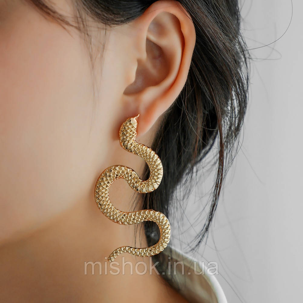 Ніжні сережки для жінок у формі змії, Сережки змійки, Золотий колір, біжутерія кобра пітон
