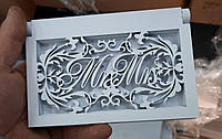 Свадебная шкатулка под кольца прямоугольная плоская (в ассорт.) "Mr & Mrs"