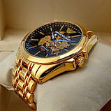 Механічні чоловічі наручні годинники скелетоны Emporio Armani A189 золотого кольору з автопідзаводом білий циферб, фото 2