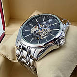 Механічні чоловічі наручні годинники скелетоны Rolex A222 Skeleton срібло з автопідзаводом чорний циферблат, фото 2