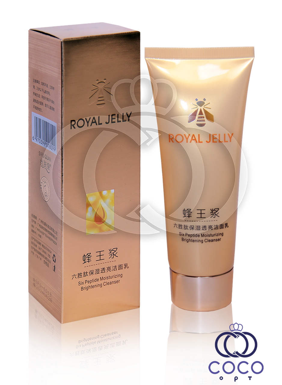 Пінка для вмивання Royal Jelly Six Peptide Moisturizing Brightening Cleanser з маточним молочком і шістьма пепт, фото 1