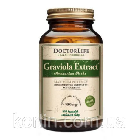 Гравіола Гуанабана Екстракт 1000 мг 100 кап Doctor Life Graviola Extract 1000 mg Доставка з ЄС, фото 1