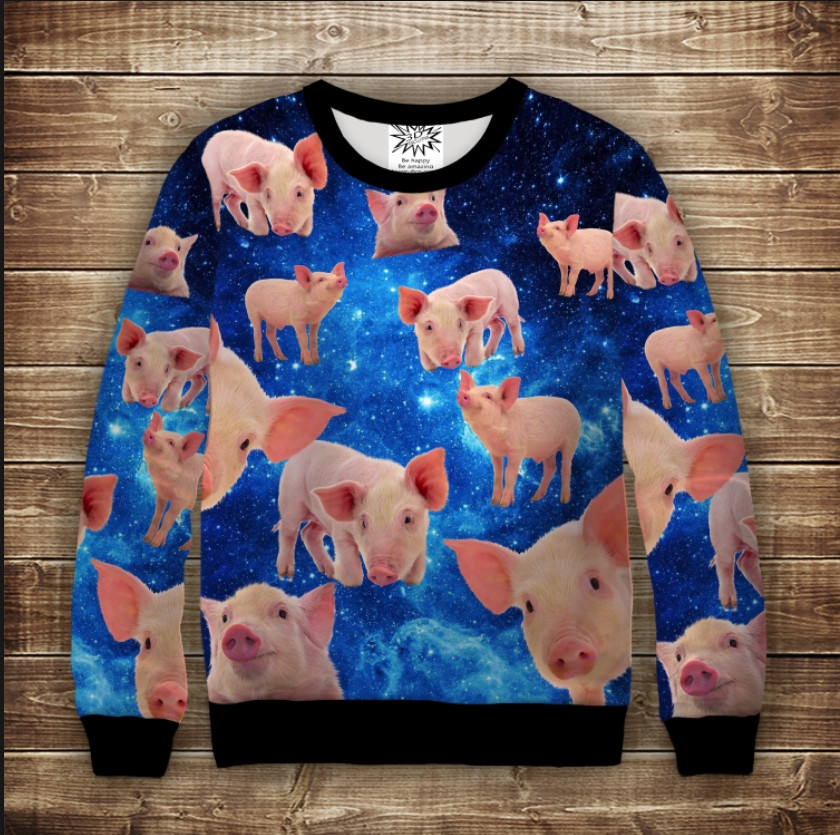 Світшот з 3D принтом Свинки у космосі ВСІ Розміри, фото 1