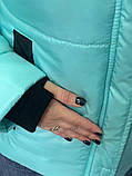 Женская зимняя стеганая короткая куртка с капюшоном на силиконе модель 29 цвет мята, фото 4