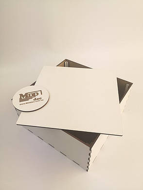 Коробка подарункова з кришкою з ДВП 20*20 біла, фото 2