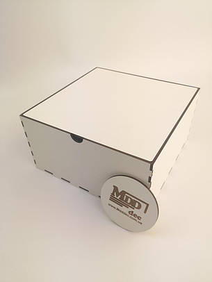 Коробка подарункова з кришкою з ДВП 20*20 біла, фото 1