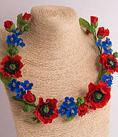 Комплект ожерелье и серьги "Маки с барвинком" авторской работы из полимерной глины.