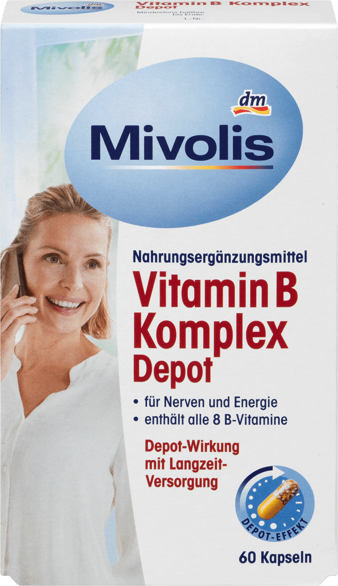 Біологічно активна добавка Mivolis Komplex Vitamin B für Nerven und Energie, 60 шт.