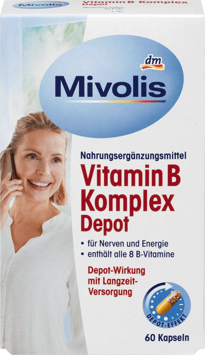 Биологически активная добавка Mivolis Komplex Vitamin B für Nerven und Energie, 60 шт. - фото 1 - id-p561890689