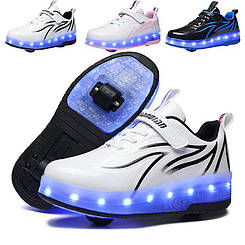 Роликові кросівки, що світяться, в стилі Heelys. 2 ролики, USB заряджання. Новинка. білі (N-00744)