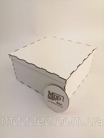 Коробка подарункова з кришкою з ДВП 15*15 біла, фото 2