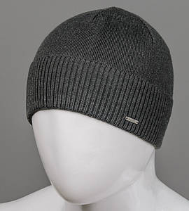 Вязана вовняна шапка без підкладки, з відворотом Nord (171812_бф), Темно-сірий