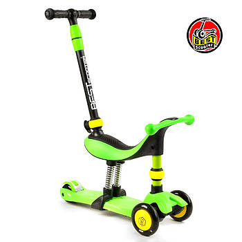 Дитячий триколісний самокат із сидінням 3 в 1 (самокат-беговел) Best Scooter BS-30802 Зелений