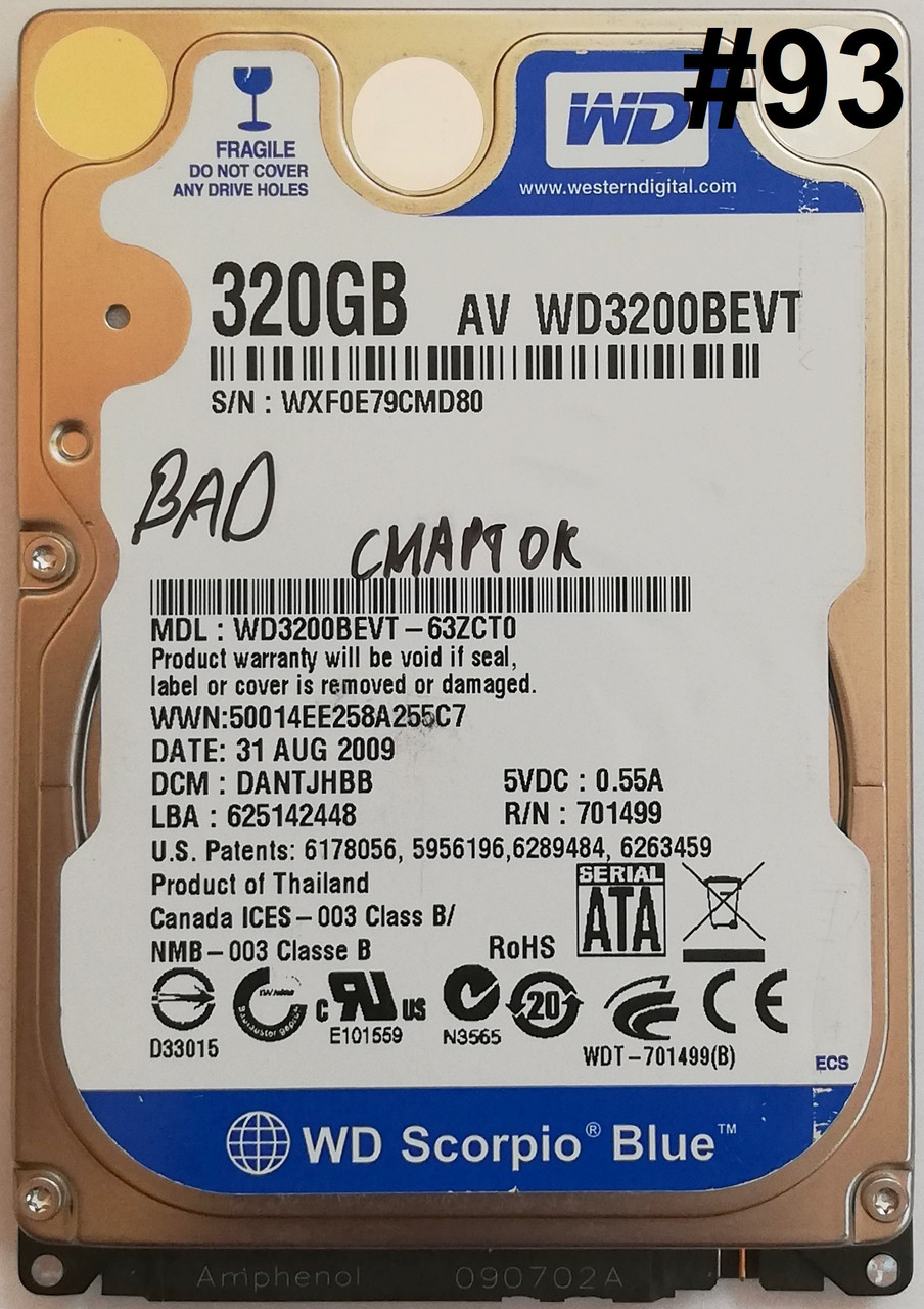 Жорсткий диск для ноутбука Western Digital Scorpio 320GB 8MB 5400rpm (WD3200BEVT) SATAII Б/В #93 Під сервіс