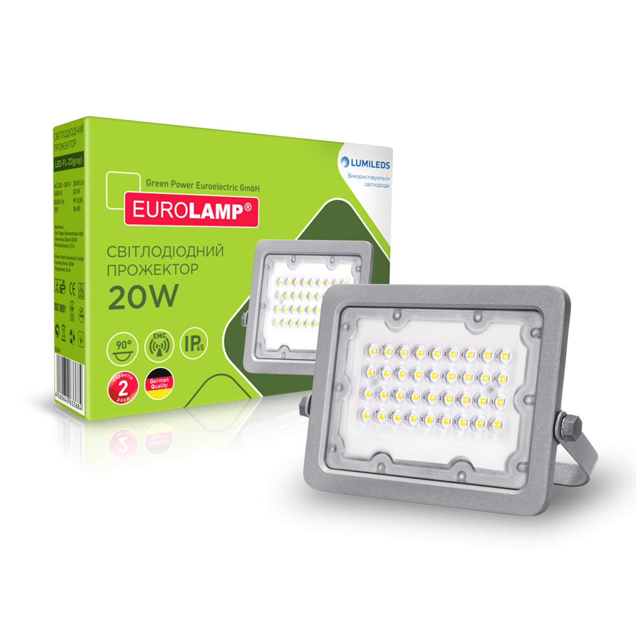 Світлодіодний EUROLAMP LED SMD Прожектор сірий з радіатором 20 W 5000 K