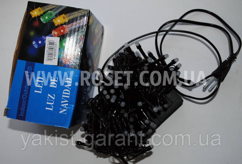 Гірлянда новорічна нитка (чорний дріт) мультицветовая 200 світлодіодів LED 10 м, фото 1