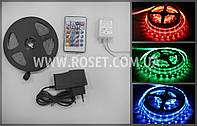 Светодиодная лента PVC 3528 60 LED RGB 5 метров Полный комплект (блок управления, пульт ДУ, адаптер 220V)