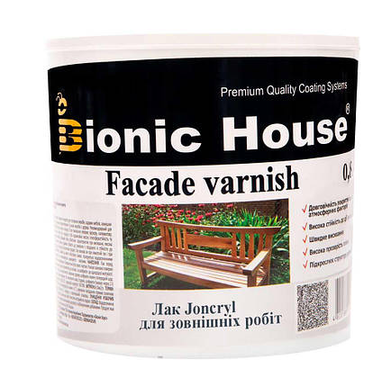 Лак для зовнішніх робіт із деревом Joncryl Bionic-House 10 л Напівматовий різні кольори, фото 1