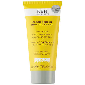 Сонцезахисний матуючий крем REN Clean Skincare Screen Clean Mineral SPF30 50 мл