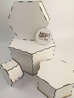 Коробка подарункова шестикутник із ДВП 25*12,5 біла, фото 2