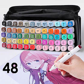 Набір скетч маркерів 48 для малювання двосторонні професійні спиртові фломастери білі